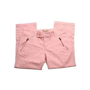 Vintage Y2K Hollister Size 9 Pink Denim Baggy Wide Leg Capri Pants Stretch
